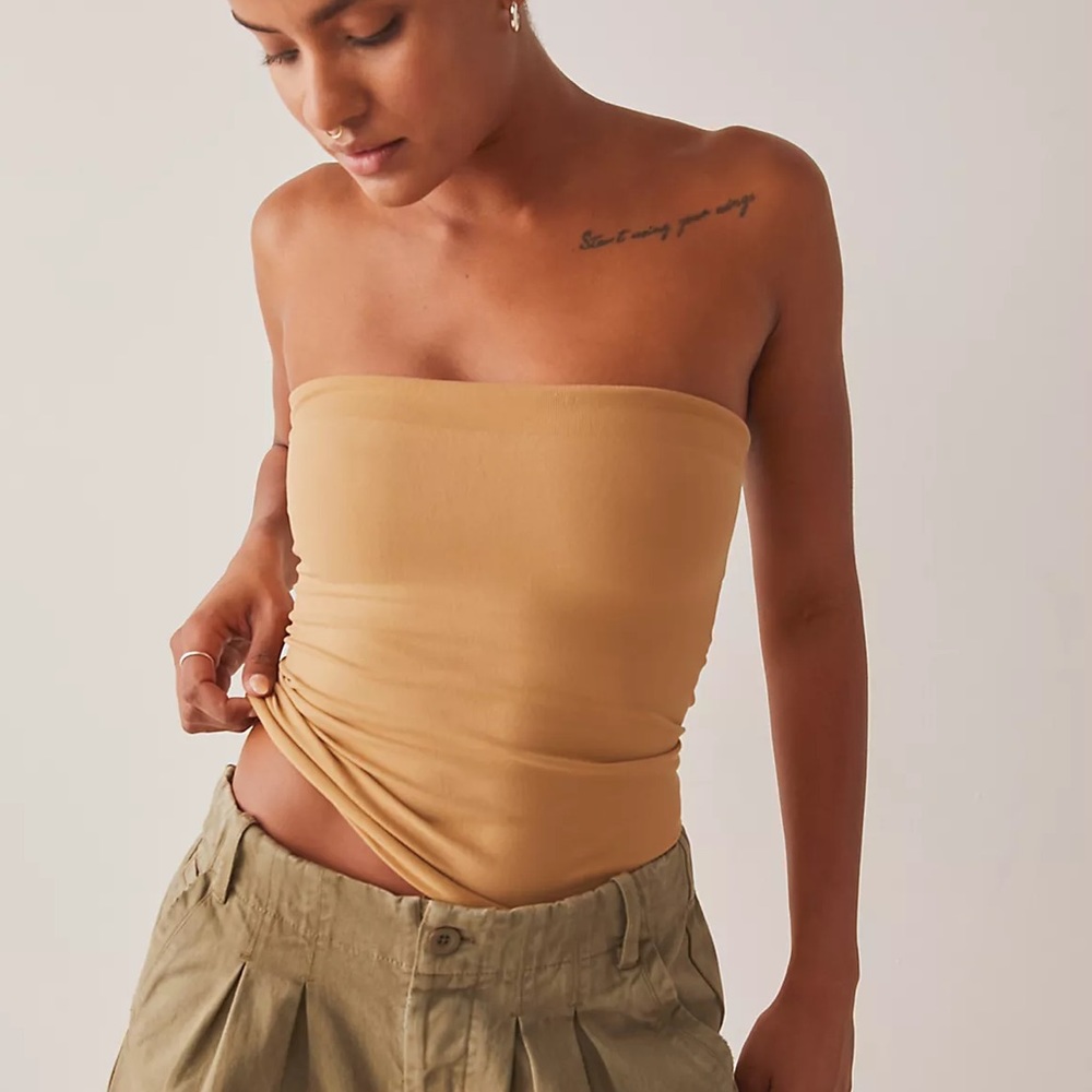 NWT Free People Camel Cropped Tube Top / Iced Coffee XS